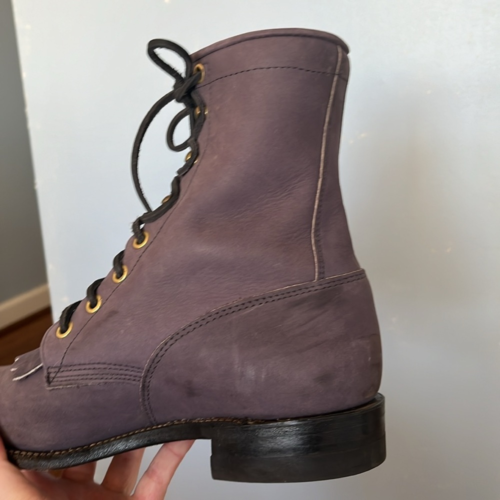 Justin Boots Purple Soft Suede Leather Lace Up Combat Moto Boots With Box - Picture 8 of 15